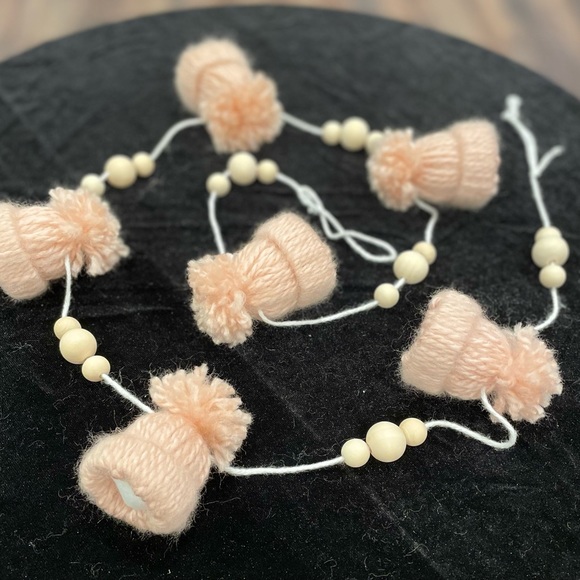 Handmade miniature blush beanie hat and wood bead garland - Picture 3 of 5